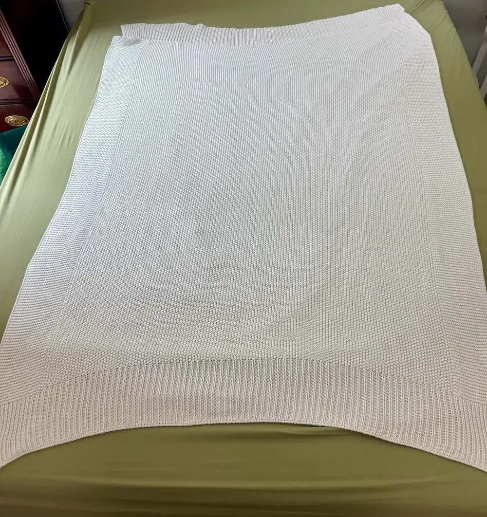 Waffle, Cotton Knit, Sweater-Like, Throw Blanket in White